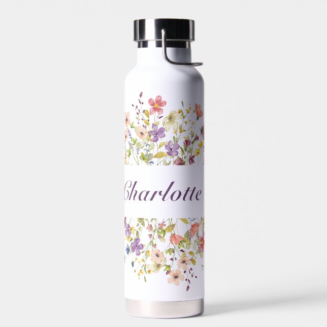 Personalised Colourful Flowers Water Bottle (Left)