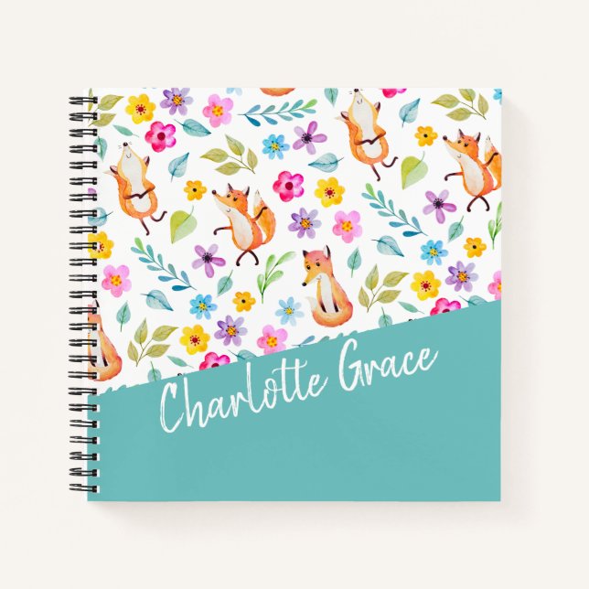 Personalised Colourful Fox Pattern Notebook (Front)