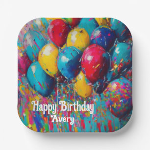 Personalised Colourful Fun Birthday Balloons Cake Paper Plate