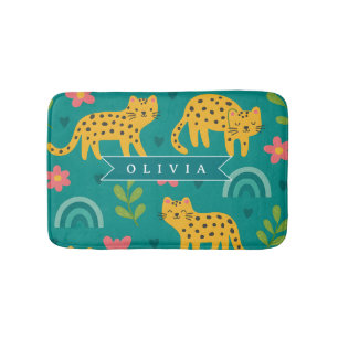 Personalised Colourful Fun Leopard Jungle Name Gif Bath Mat