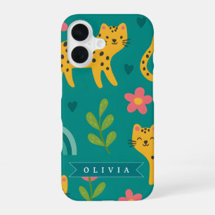 Personalised Colourful Fun Leopard Jungle Name Gif iPhone 16 Case