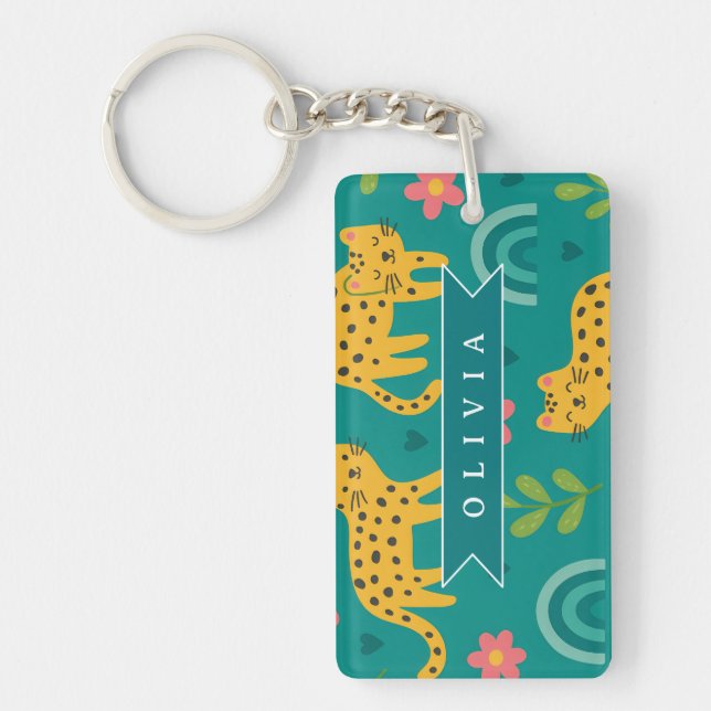 Personalised Colourful Fun Leopard Jungle Name Gif Key Ring (Front)