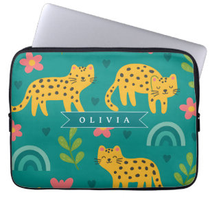 Personalised Colourful Fun Leopard Jungle Name Gif Laptop Sleeve