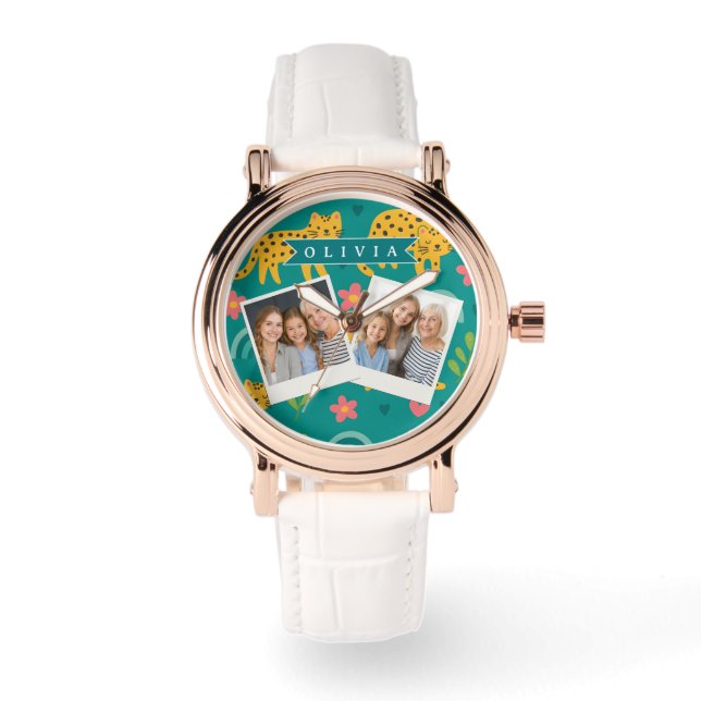 Personalised Colourful Fun Leopard Jungle Name Gif Watch (Front)