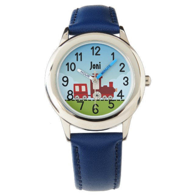 Personalised Colourful funny kids boys Train Choo Watch (Front)