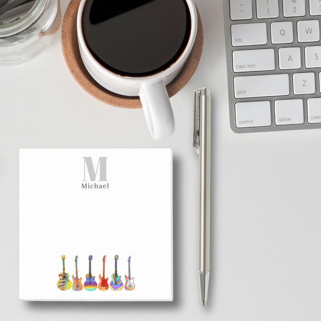 Personalised colourful Guitars Monogram Musician Post-it Notes (Colorful guitars monogram guitar teacher musician guitarist performer songwriter postit notes)