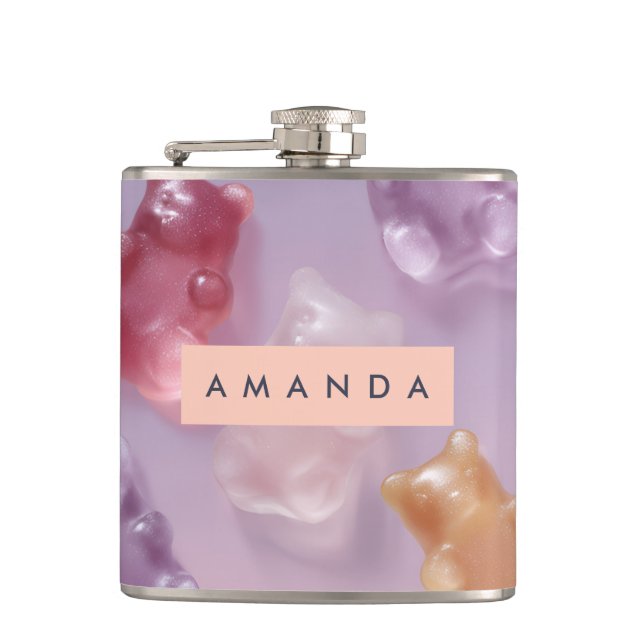 Personalised Colourful Gummy Bear Pattern Hip Flask (Front)
