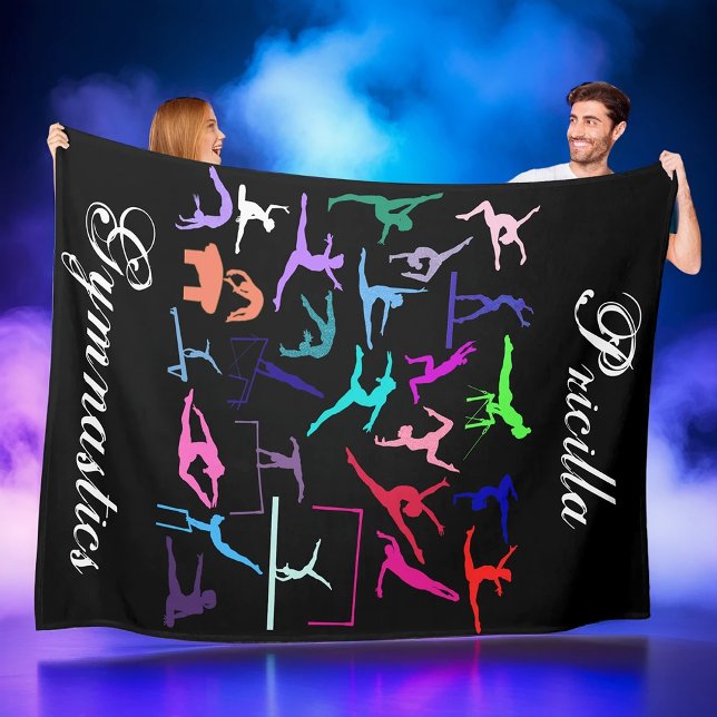 Personalised Colourful Gymnastics Silhouette  Fleece Blanket (Creator Uploaded)