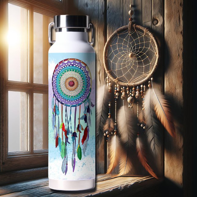Personalised Colourful Hand Drawn Dreamcatcher  Water Bottle (Creator Uploaded)