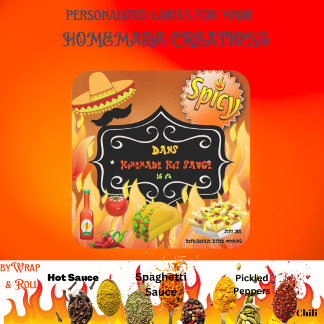 Personalised Colourful Hot Sauce Square Sticker
