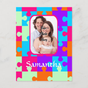 Personalised colourful jigsaw postcard
