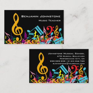 Personalised Colourful Jumbled Music Notes on Blac Business Card