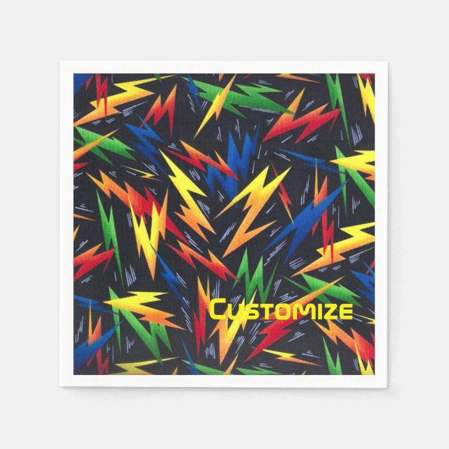 Personalised Colourful Lightning Bolts Napkins. Napkin (Front)
