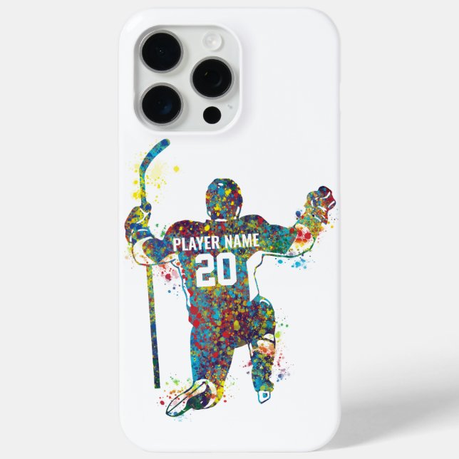 Personalised colourful Man/Boy hockey player Case-Mate iPhone Case (Back)