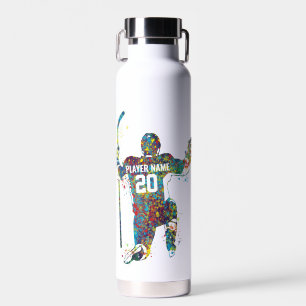 Personalised colourful Man/Boy hockey player Water Bottle