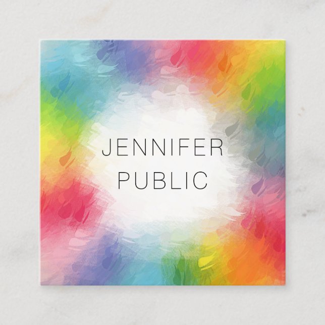 Personalised Colourful Modern Abstract Rainbow Square Business Card (Front)