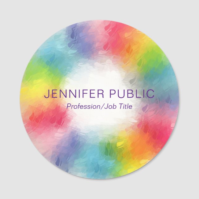 Personalised Colourful Modern Elegant Template Name Tag (Front)