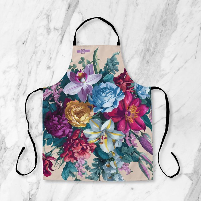 Personalised Colourful modern floral monogram Apron (Creator Uploaded)