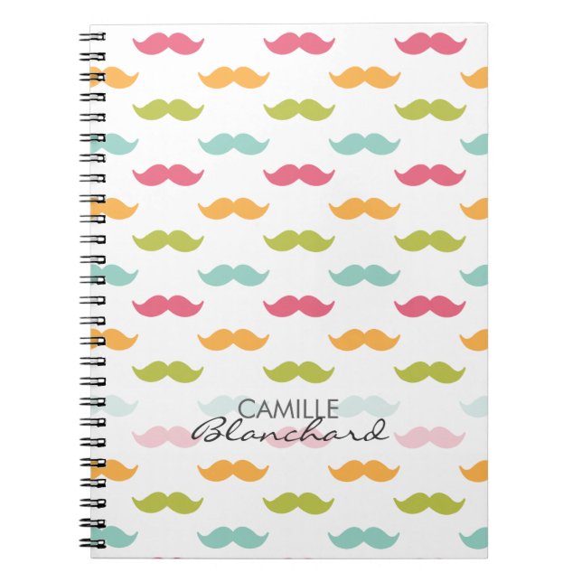 Personalised Colourful Moustache Lovers Notebook (Front)