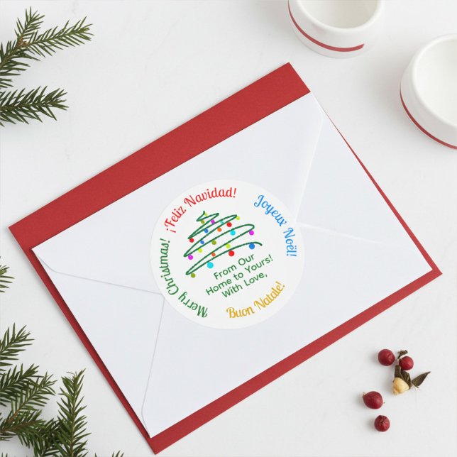 Personalised Colourful Multilingual Merry Christma Classic Round Sticker (Creator Uploaded)