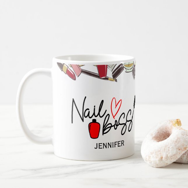 Personalised Colourful Nail Boss Tech  Mug (With Donut)