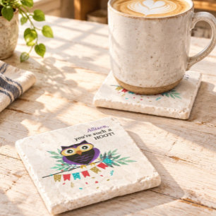 Personalised Colourful Owl Stone Coaster