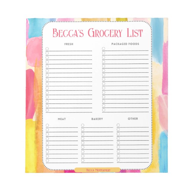 Personalised Colourful Paint Grocery List Notepad (Front)