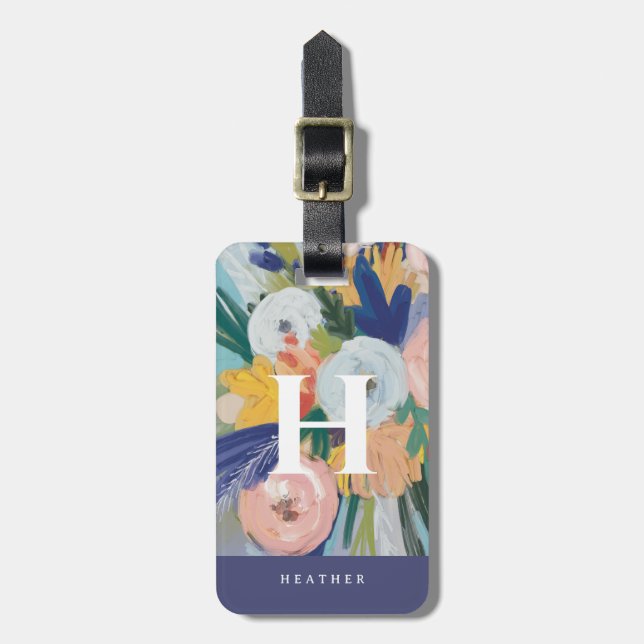 Personalised Colourful Painted Florals Luggage Tag (Front Vertical)
