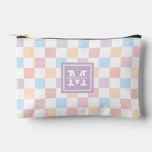 Personalised Colourful Pastel Chequered Pattern Accessory Pouch