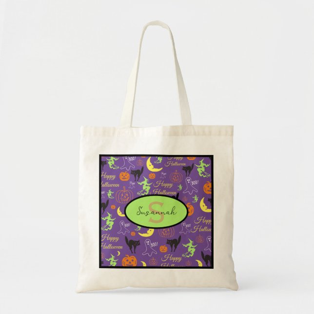 Personalised Colourful Pattern Halloween Tote Bag (Front)