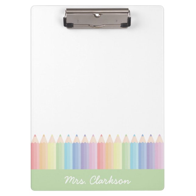 Personalised Colourful Pencil Rainbow Teacher Clipboard (Front)