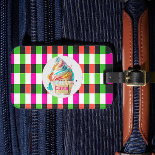 Personalised Colourful Plaid Custom Cupcake Design Luggage Tag