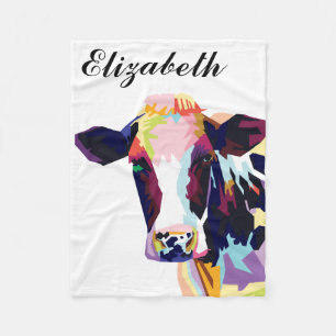 Personalised Colourful Pop Art Cow Fleece Blanket