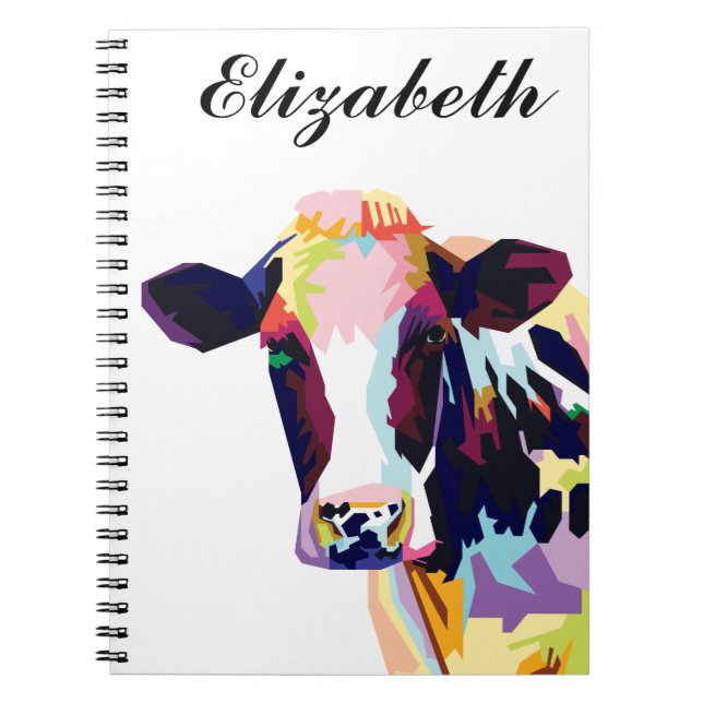 Personalised Colourful Pop Art Cow Notebook (Front)