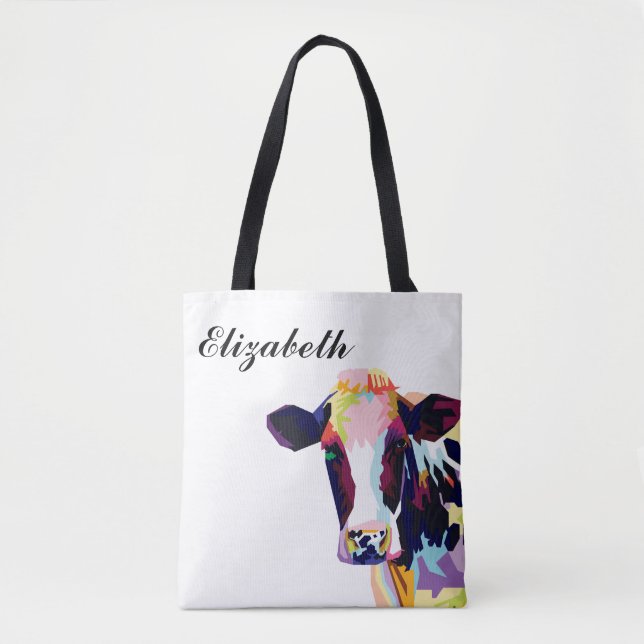 Personalised Colourful Pop Art Cow Tote Bag (Front)
