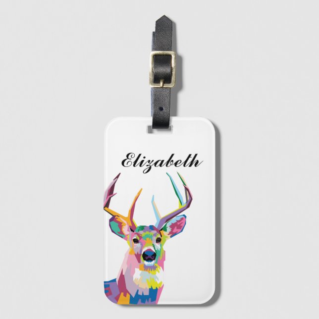 Personalised Colourful Pop Art Deer Luggage Tag (Front Vertical)