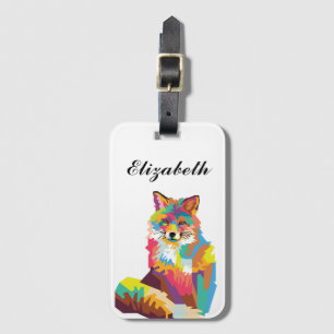 Personalised Colourful Pop Art Fox Luggage Tag