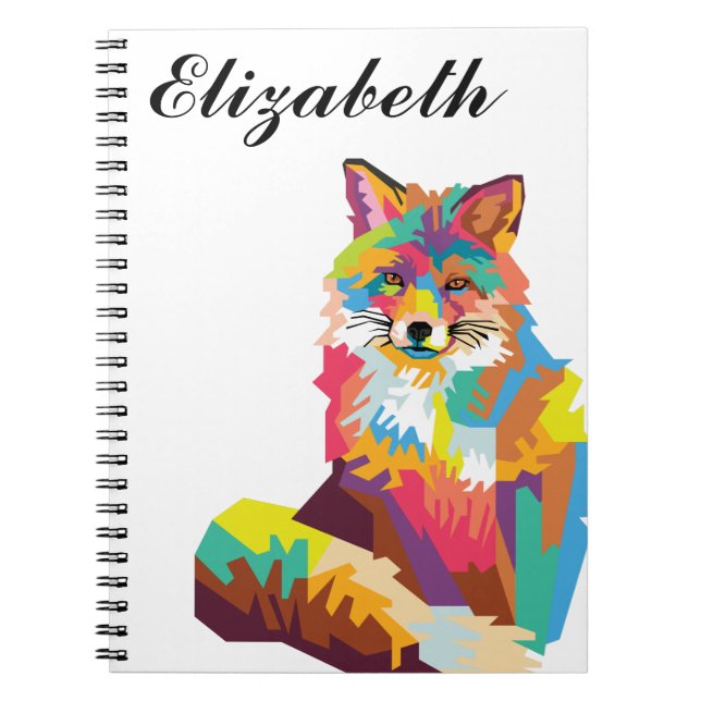 Personalised Colourful Pop Art Fox Notebook (Front)