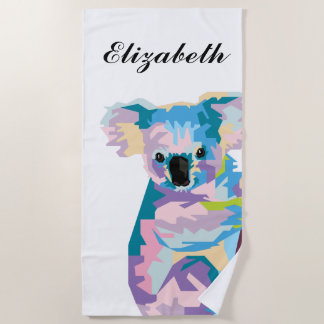 Personalised Colourful Pop Art Koala Beach Towel