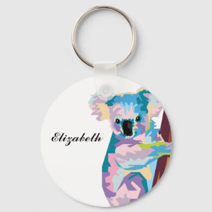Personalised Colourful Pop Art Koala Key Ring