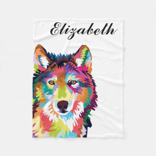 Personalised Colourful Pop Art Wolf Fleece Blanket