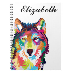 Personalised Colourful Pop Art Wolf Notebook