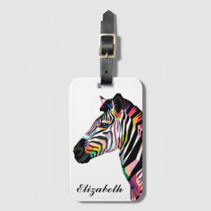 Personalised Colourful Pop Art Zebra Luggage Tag