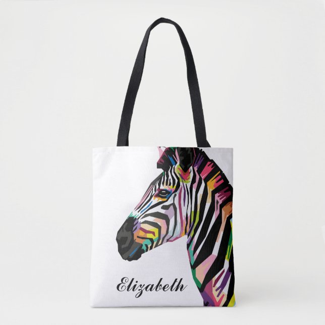 Personalised Colourful Pop Art Zebra Tote Bag (Front)
