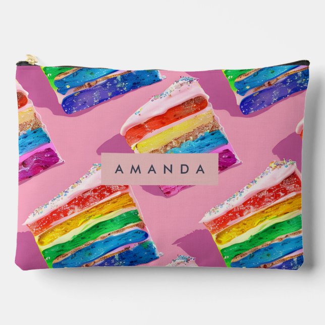 Personalised Colourful Rainbow Cake Slice Accessory Pouch (Front)