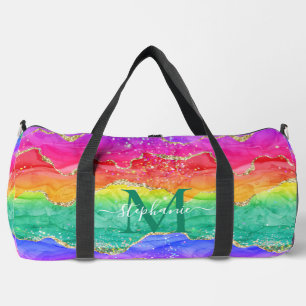 Personalised Colourful Rainbow Glitter Gold Agate Duffle Bag