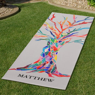 Personalised Colourful Rainbow Tree Grey Yoga Mat