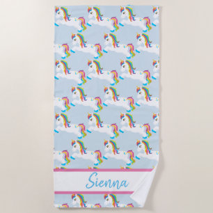 Personalised Colourful Rainbow Unicorn Beach Towel
