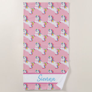 Personalised Colourful Rainbow Unicorn Beach Towel