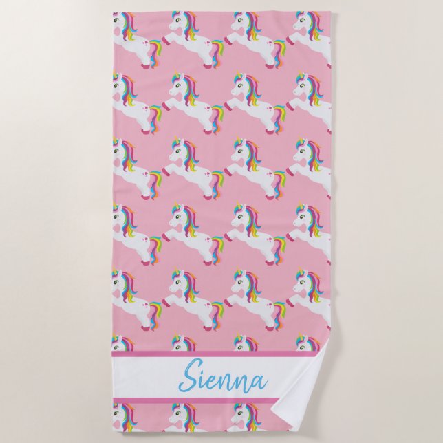 Personalised Colourful Rainbow Unicorn Beach Towel (Front)